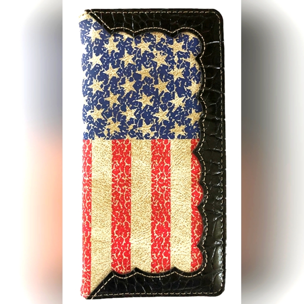American Flag Western mens wallet Bifold Check Book Style